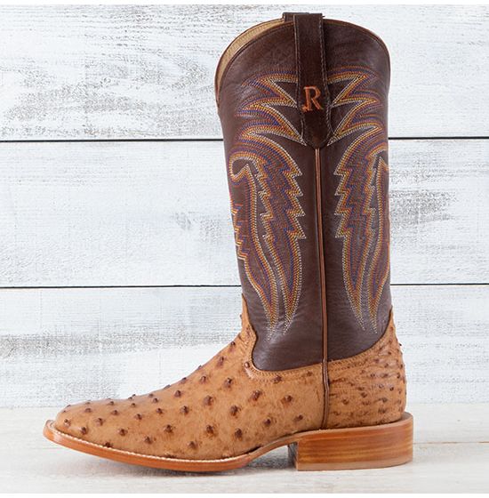 R Watson Antique Saddle Bruciato Full Quill Ostrich Boots