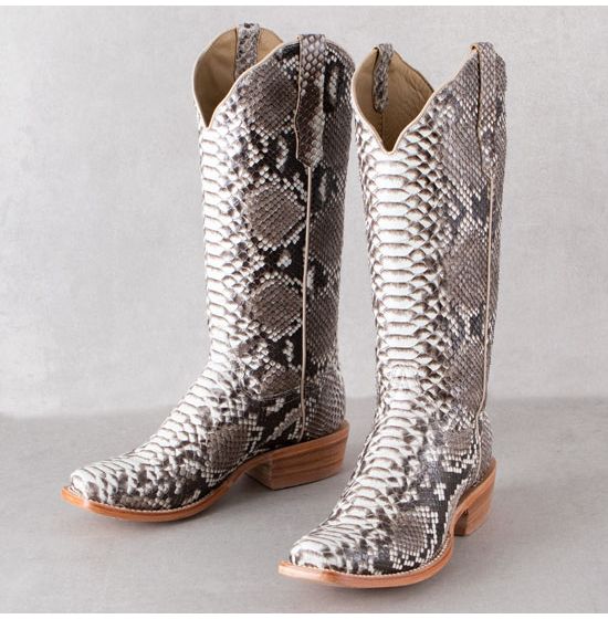 R. Watson Black and White Back Cut Python Boots