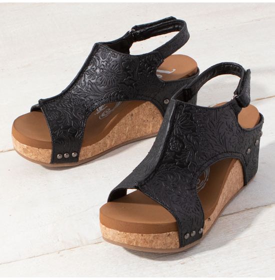Very G Black Liberty Tooled Sandals