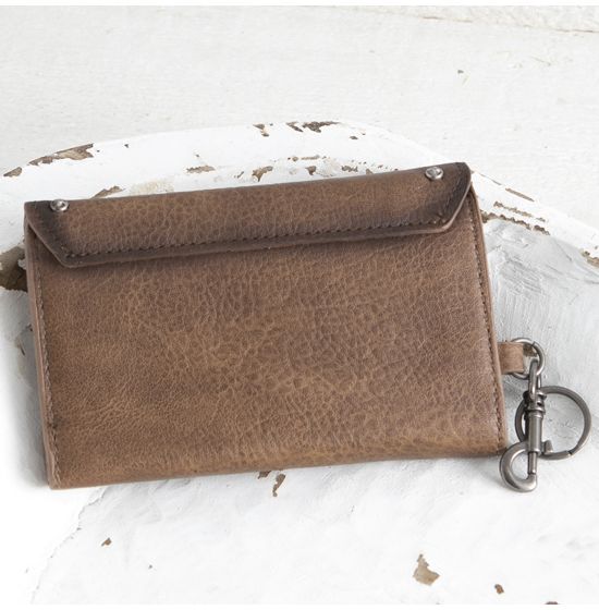 Wrangler Coffee Studded Accents Tri-Fold Keychain Wallet