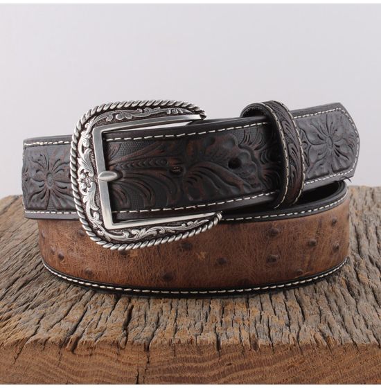 Ariat Tooled Chocolate Ostrich Print Belt