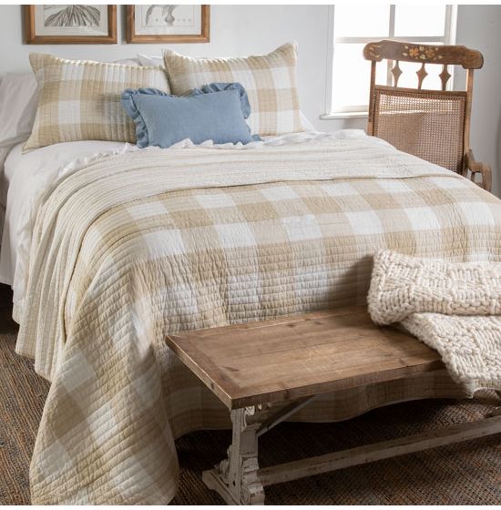 Country Grace Natural and Tan Buffalo Check Quilt Set