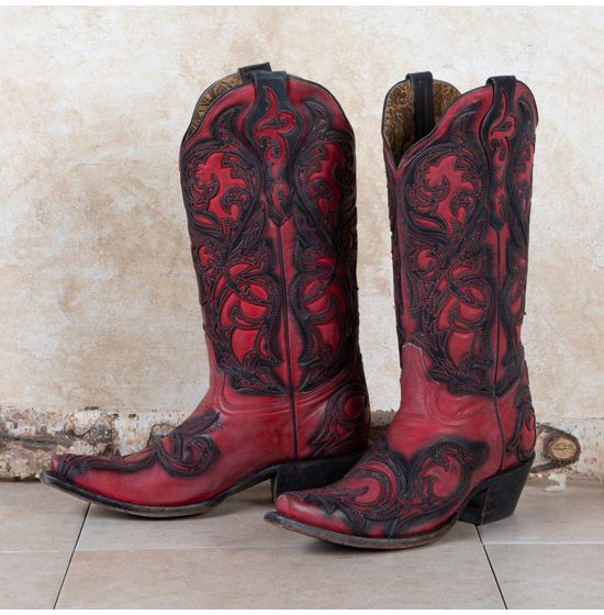 Corral Red and Black Snip Toe Boots