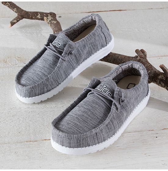 Hey Dude Wally Youth Linen Stone Shoes
