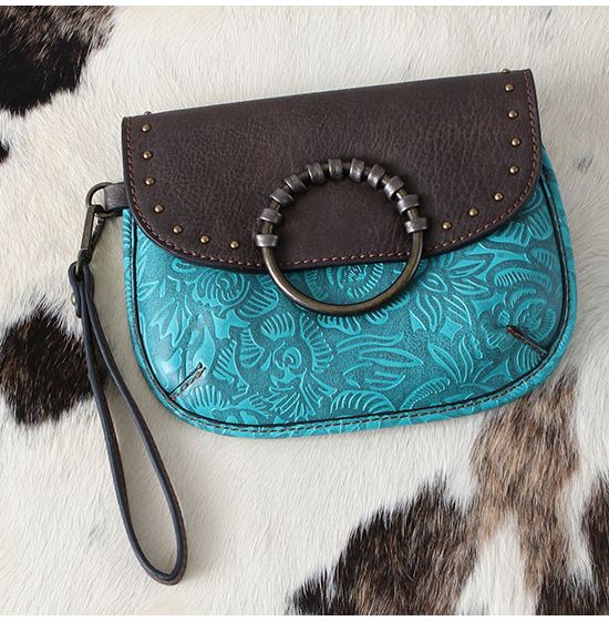 Tony Lama Tooled Turquoise Wristlet