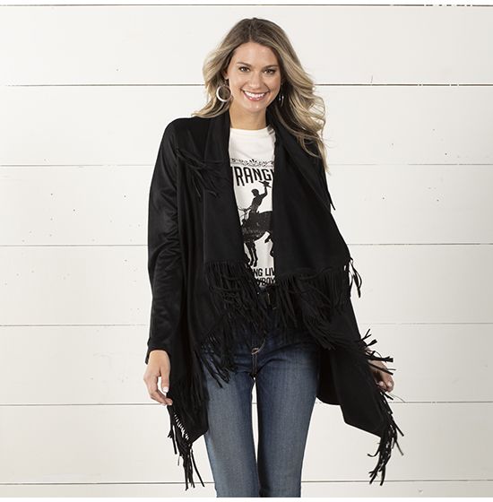 Wrangler Black Suede Fringe Kimono