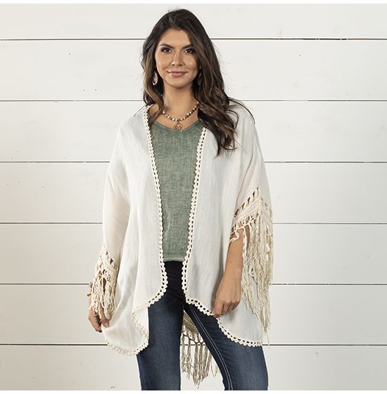 Tacoma Fringe Taupe Kimono