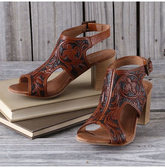 Roper Mika II Tan Tooled Mules