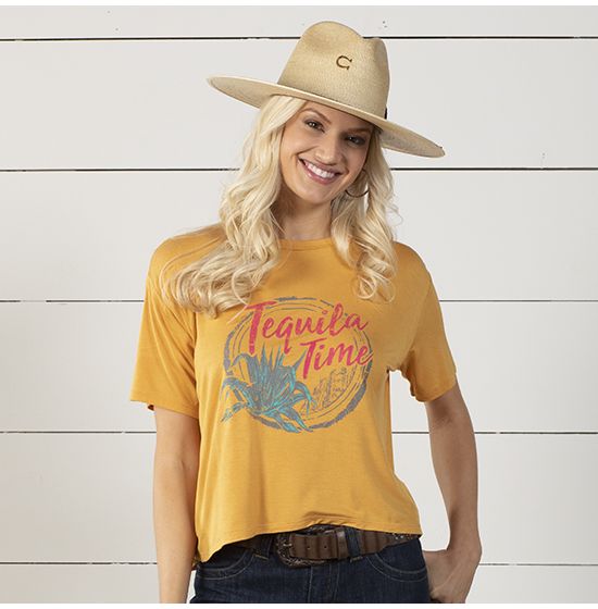 Rock & Roll Cowgirl Tequila Time Mustard Yellow Top