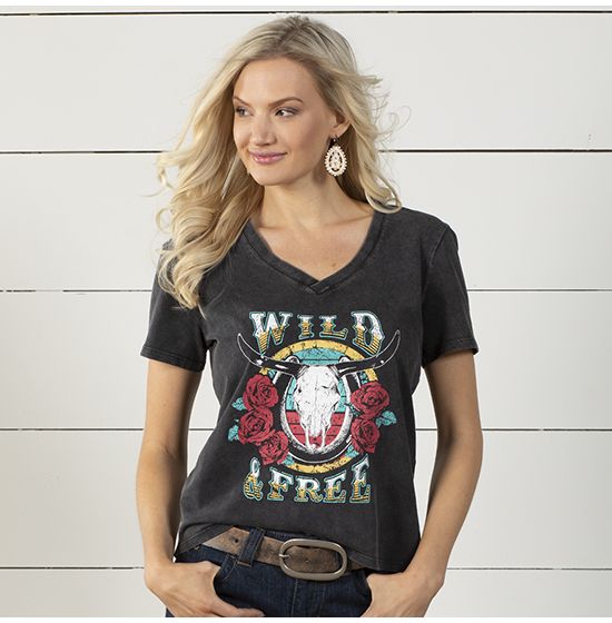 Rock & Roll Cowgirl Rose City Wild and Free Top