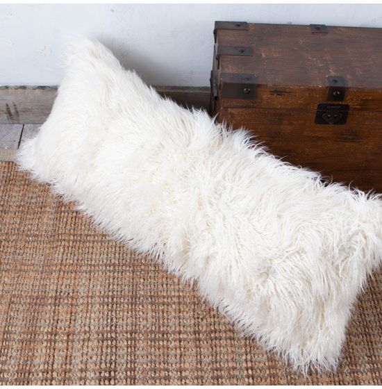 Mongolian White Faux Fur Throw Pillow, 18