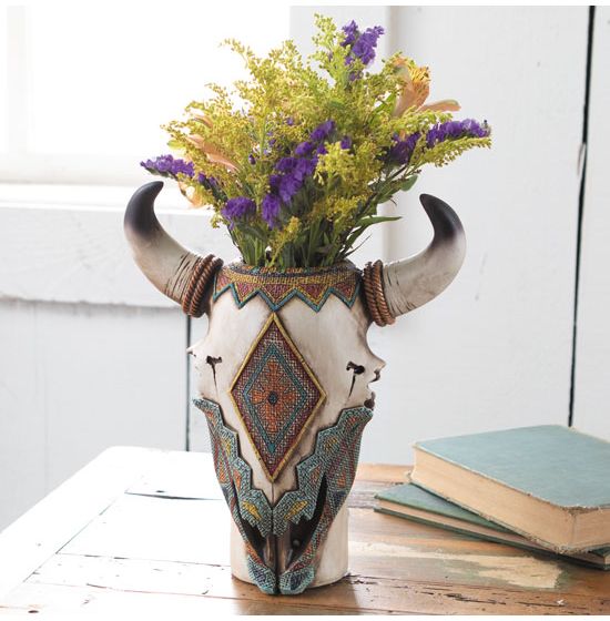 Beaded Cowskull Vase
