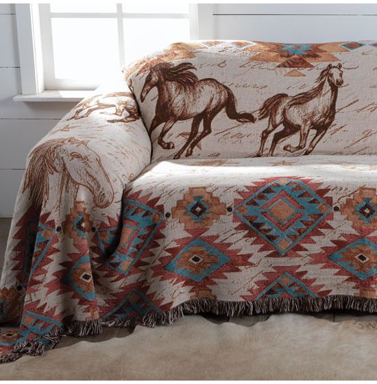 Running Horses Fringed Furniture Covers