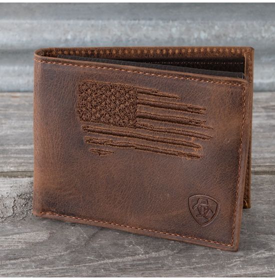 Custom Texas Mason and American Flag Ariat Brown Digital Camo Bi-fold wallet 
