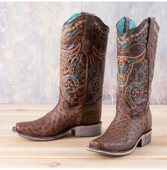 Corral Embroidered Steer Skull Full Quill Ostrich Boots