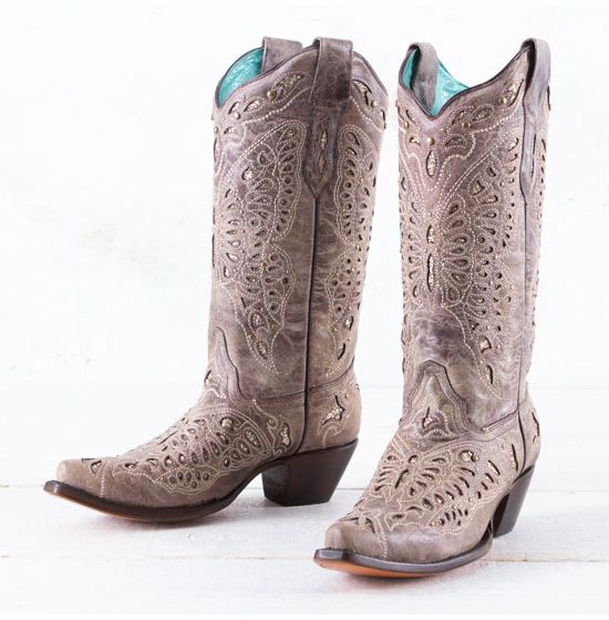 Corral Brown Glitter Butterfly Boots