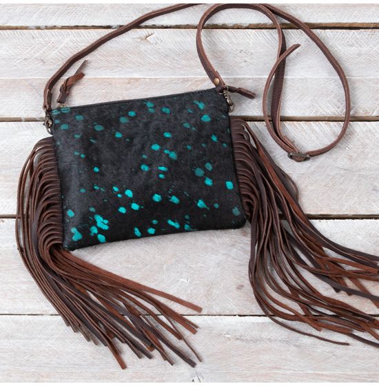 American Darling Turquoise Acid Wash Hair On Crossbody Bag