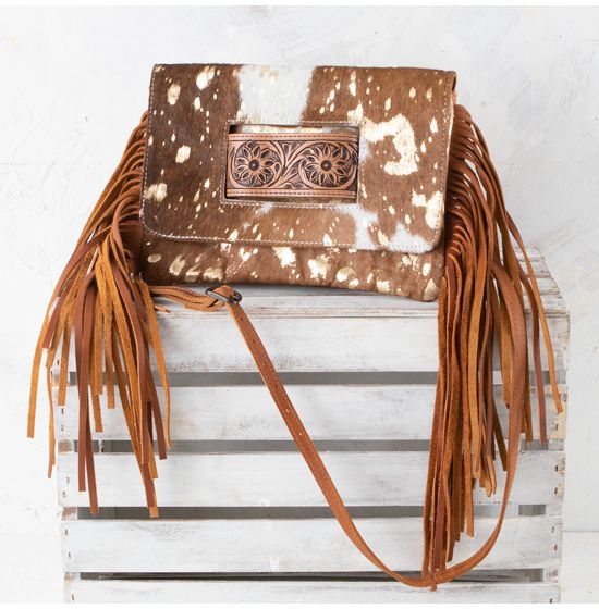 American Darling Acid Wash Hair-On Tooled Crossbody Bag