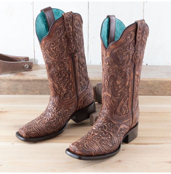 Corral Brown All over Tooled Boots - Cowgirl Delight