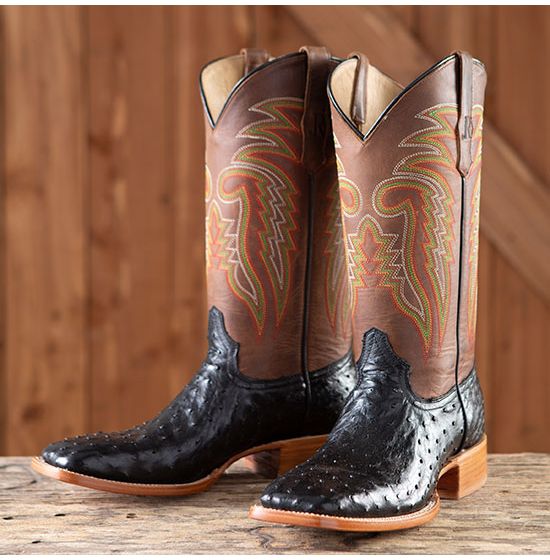 Men's Horse Power Boots, Boots, Full Quill Ostrich, Dark Brown Vamp with  Black Shaft, Navy Blue, Gold & White Stitching - Chick Elms Grand Entry  Western Store and Rodeo Shop