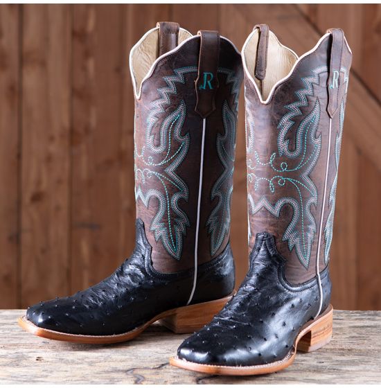 R. Watson Ladies' Black Full Quill Ostrich Boots