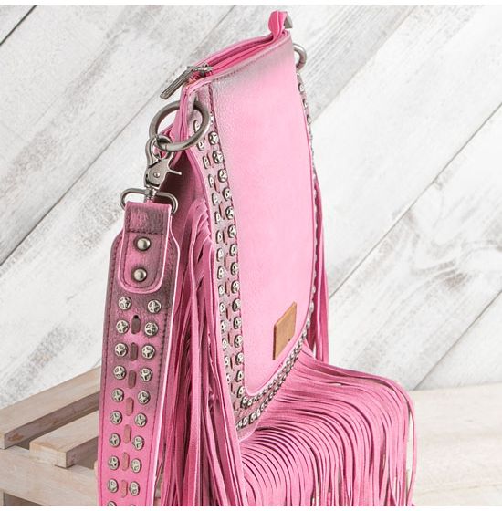 Wrangler Hot Pink Studded Fringe Crossbody Bag