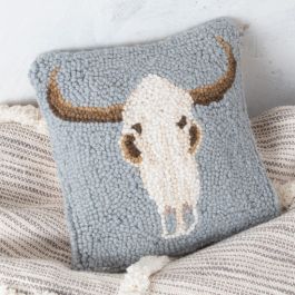 Cow Skull 8 Hooked Pillow