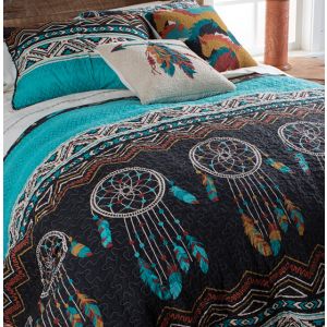 Turquoise 3 Piece Dream Catcher Quilt Set Western Bedspread Comforter Bedding 